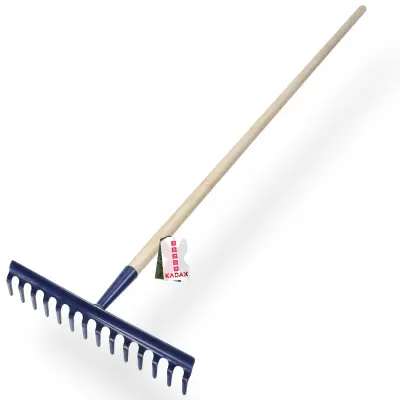 Vrtne grablje za travu z lesenim rihankom, 150 cm, kaljene grablje, 14 zob
