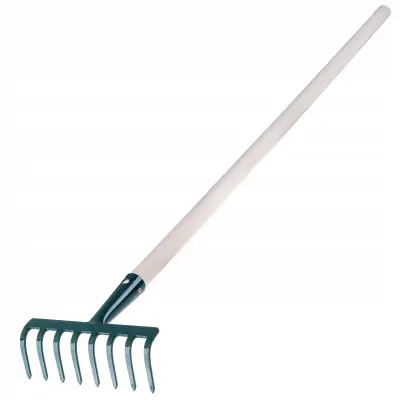 grablje za listje, vrtna trava, lesen rijek, 117 cm, 8 zob, masivne