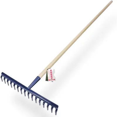 Vrtne grablje za travu z lesenim rihankom, 150 cm, kaljene grablje, 16 zob