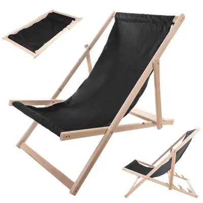 Leseni vrtni ležaj za na plažu, zložljn za terasu, crne boje, poljski proizvođač