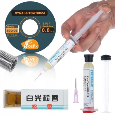 Set MicroFlux 3w1 – Komplet Za Lemljenje: Lem Sn63Pb37 0,8 mm 50 g, Topnik RMA-223, Kalafonija 15 g | 2% Topnik, 10 ml