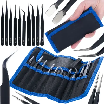 ESD-10–ESD-34A-SA Pincete – 10 Preciznih Pinceta u Futroli | Otporne Na Kiseline, Nemagnetne, Futrola 20x17 cm