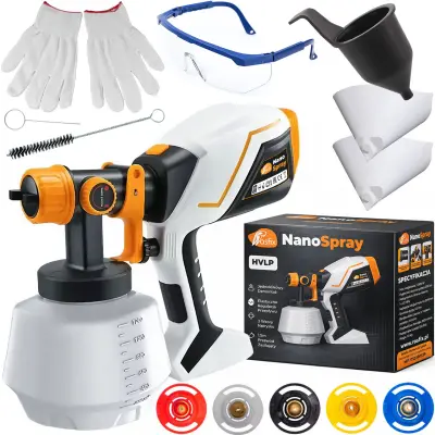 NanoSpray HVLP – Električni Pistolj Za Bojenje, 1000 W, Spremnik 1200 Ml, 5 Mlaznica | 230 V, 1,8 Kg