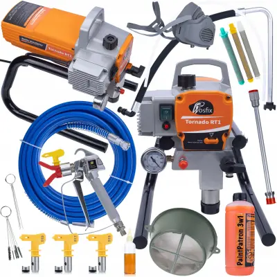 Tornado RT1 – Airless Uređaj Za Prskanje Boje Startni Set | 1800W, 8 m Cijev, Cijev Za Prskanje 30 cm, Mlaznice 513/517/519, KN95