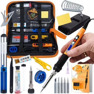 SolderKit Pro 8w1 – Set Za Lemljenje, Lemilica 60W LCD 200–450°C | 230V, Odsisavač 3mm, ESD, RMA-223
