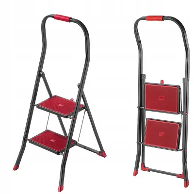 Lestev, gospodinjska lestev, 2 stepnici, zložljina, jeklena, 150 kg, trdna