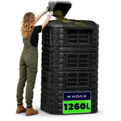 Modularni vrtni kompostnik 1260 l, cjeloletni, odoren protiv mrzali, crne boje