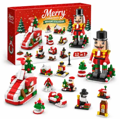 Božićni adventski kalendar s 12 mini setova za slaganje, kockicama i blagdanskim motivima za kreativnu igru ​​| BRICKVENT