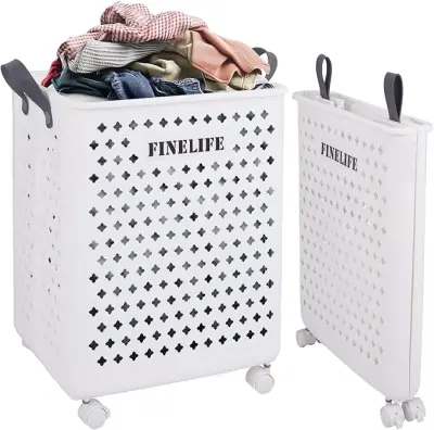 Sklopiva košara za rublje na kotačima, 45 L, s ručkom, ventilirana | BASKVORA