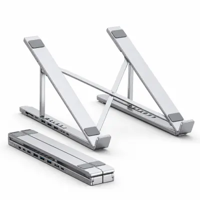 Podesivi aluminijski stalak za prijenosno računalo s USB-C priključnom stanicom, 8 priključaka, sklopivi | LAPDOCKX