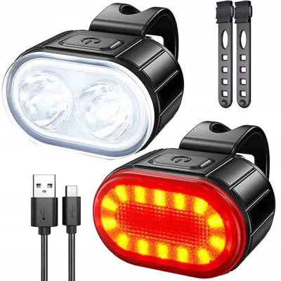 Set snažnih punjivih LED biciklističkih svjetala USB vodootpornih crnih