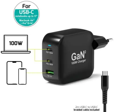 Port zidni punjač 100W type C,GaN2+USB-C kabel 2m