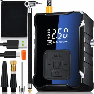 Prijenosni LED električni kompresor s baterijom od 3600 mAh, USB do 10 bara i LCD-om