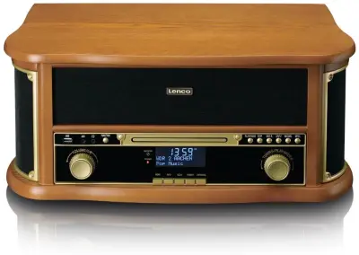 Gramofon LENCO Classic Phono TCD-2571WD, Radio/CD Player, Kasetofon, Bluetooth, RCA izlaz, USB A, AUX in, 3.5mm, zvučnici 2x 5W, LCD Zaslon, daljinski