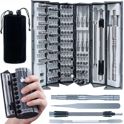 128w1 Komplet Preciznih Odvijača – 128 Dijelova, Magnetizator U-/U+, Metalna Ručka | H4x40 mm, Fleksibilna Produžna
