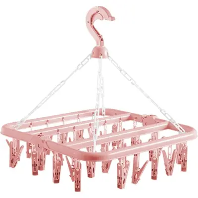 Sklopiva vješalica s 32 kopče - vjetrootporna za rublje, ABS, 275g Pink