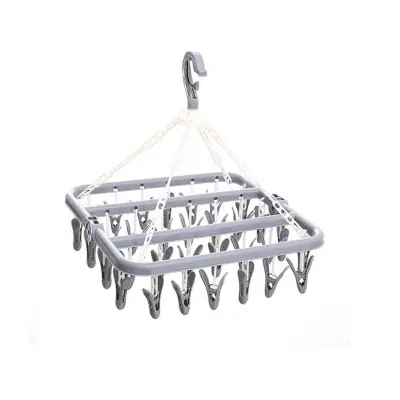 Sklopiva vješalica s 32 kopče - vjetrootporna za rublje, ABS, 275g Gray