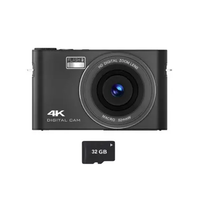 Digitalni fotoaparat 4K s IPS zaslonom, zumom 4x i autofokusom Black