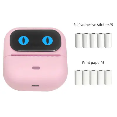 Mini prijenosni termalni pisač s 5 samoljepljivih i 5 rola Pink