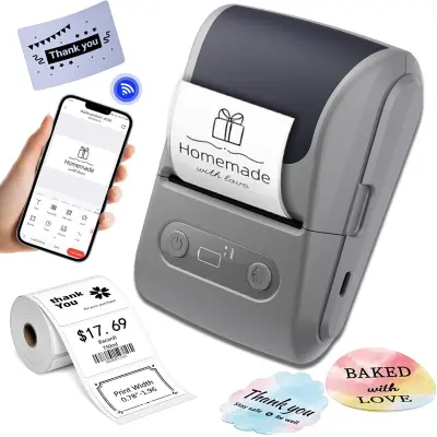 Termalni Bluetooth pisač naljepnica s 6 rola, Type-C, 203DPI Gray