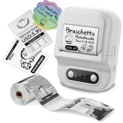 Termalni pisač naljepnica Bluetooth, 203 dpi, Type-C i aplikacija White