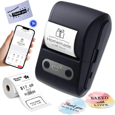 Termalni Bluetooth pisač naljepnica s 6 rola, Type-C, 203DPI Black