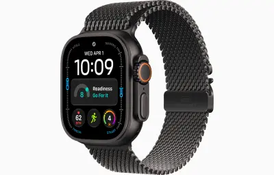 Apple Watch Ultra 4 Cellular 49mm Black Titanium Case with Black Titanium Milanese Loop - M