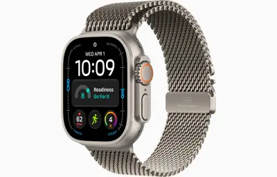 Apple Watch Ultra 4 Cellular 49mm Natural Titanium Case with Natural Titanium Milanese Loop - S