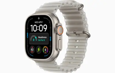 Apple Watch Ultra 4 Cellular 49mm Natural Titanium Case with Translucent Grey Ocean Band
