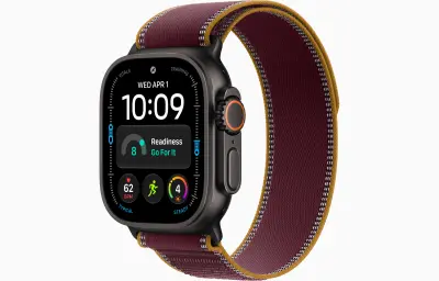 Apple Watch Ultra 4 Cellular 49mm Black Titanium Case with Burgundy Trail Loop - M/L