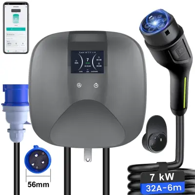 Pametna zidna punionica (Wallbox) 7kW 32A jednofazni Tip 2 – Kabel 6m, CEE 32A , WiFi BT, IEC62196, IP65
