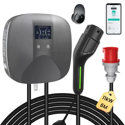 Pametna zidna punionica (Wallbox) 11kW 16A trofazni Tip 2 – Kabel 6 m, CEE 16A, WiFi BT, IEC 62196, IP67