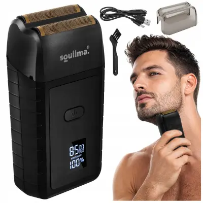 Muški bežični električni brijač za lice i bradu USB LCD 2 oštrice crne boje