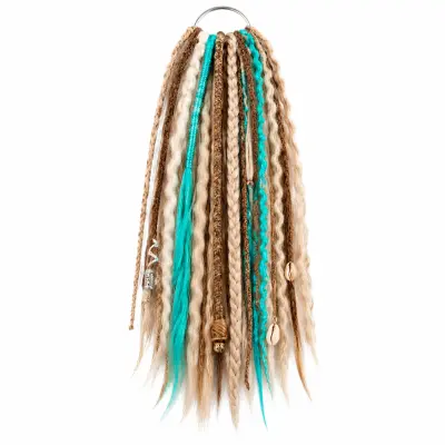 Elastična ekstenzija za rep s dreadlocksima, dodatni volumen i tekstura, boho stil s biserima i školjkama | DREDLAND Blonde