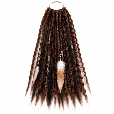 Elastična ekstenzija za rep od dreadlocksa, dodatni volumen i tekstura, boho stil s biserima i školjkama | DREDLAND Smeđa