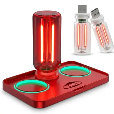 Retro USB noćna lučka zatvarača na dotik, 3 stupnja svjetlosti, Edison žarnica s wolframovim vlaknom, 5 V, modra ili crvena | CARBULB Rdeča