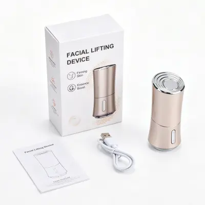 Kućni masažer za lice s EMS-om, toplinom i LED svjetlom Champagne
