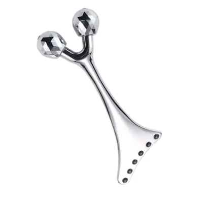 Metalni ledeni valjak za lice - srebrni masažer i Gua Sha