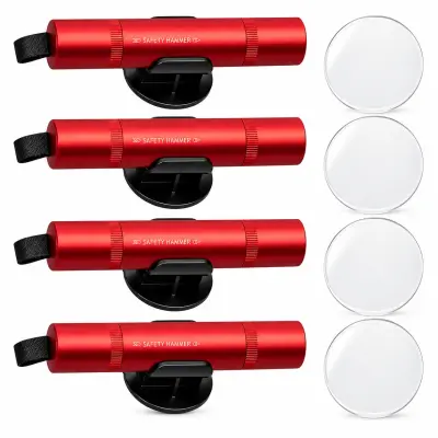 Paket 4 aluminijska spasilačka čekića s rezačem sigurnosnog pojasa Red