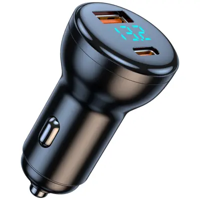 Auto punjač Dual USB PD25W i QC3.0 18W, Type-C 25W, LED voltmetar