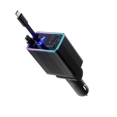 Auto punjač 120 W s uvlačivim kabelom i RGB svjetlom Black