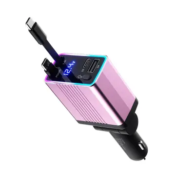 Auto punjač 120 W s uvlačivim kabelom i RGB svjetlom Pink