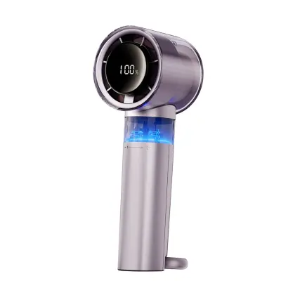 Ručni ventilator s LED zaslonom, 3000mAh, turbo i karabiner Purple