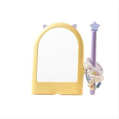 Stolno ogledalo za šminkanje s držačem za gumice, podesivo HD Yellow