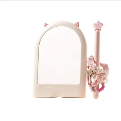 Stolno ogledalo za šminkanje s držačem za gumice, podesivo HD Pink