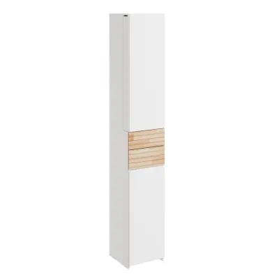 visoka kupaonska komoda s drvenim vrpcama bijela 30x30x180 cm BZR244-WN