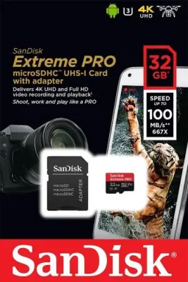 SANDISK Extreme PRO microSDHC 32GB + SD Adapter + Rescue PRO Deluxe 100MB/s A1 C10 V30 UHS-I U3