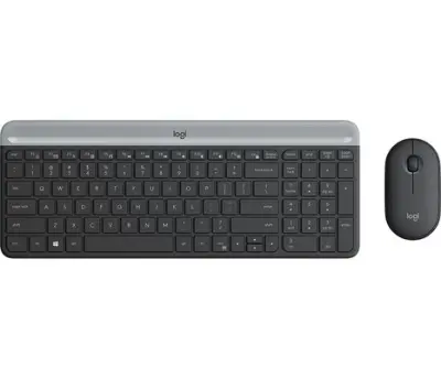 Tipkovnica + miš Logitech MK470 Slim, bežična, siva