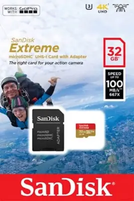 SANDISK Extreme micro SDHC 32GB + SD Adapter for Action Sports Cameras - workswithGoProMessaging-100MB/sA1C10V30UHS-IU3