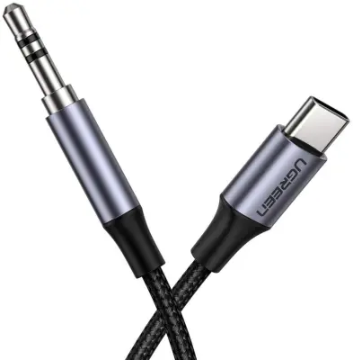 Pleteni audio kabel USB-C - 3,5 mm mini jack, 1 m, sivi